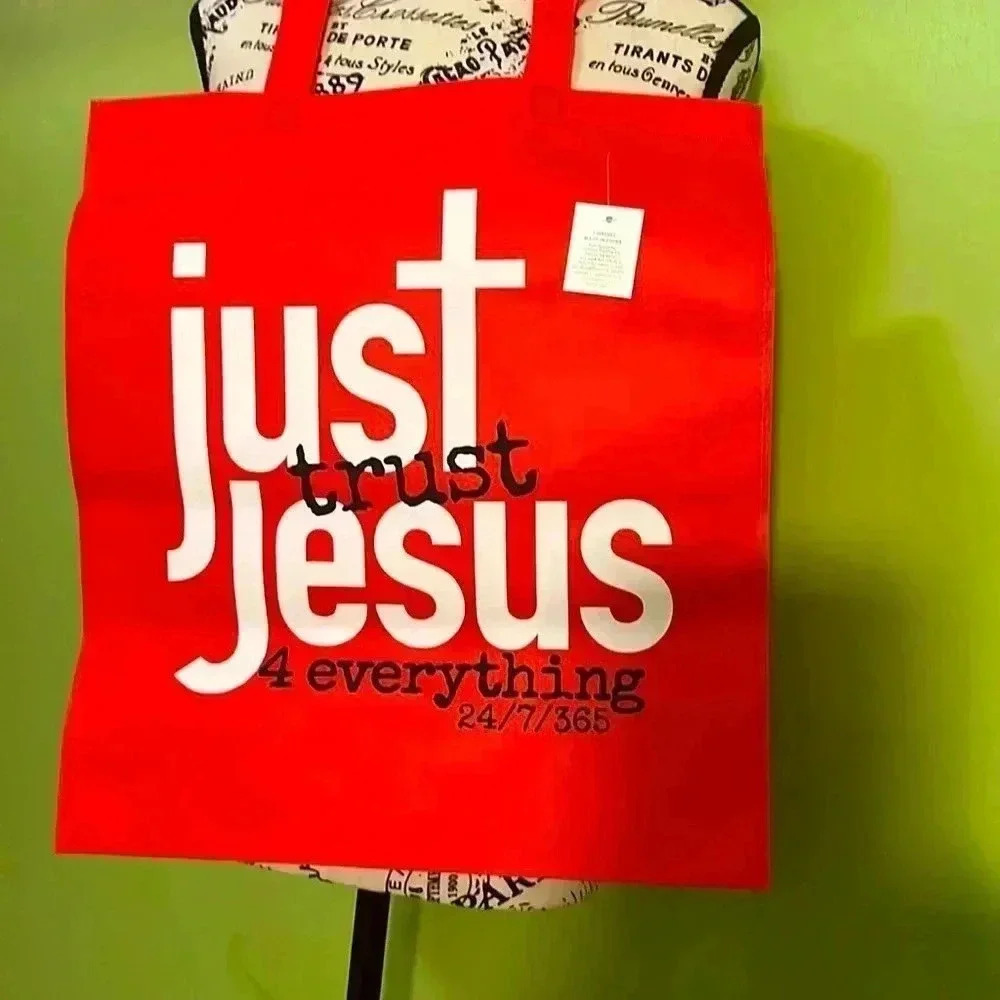 🌹🆕 🌹 Just Trust Jesus For Everything Red Non-Woven Tote Bag